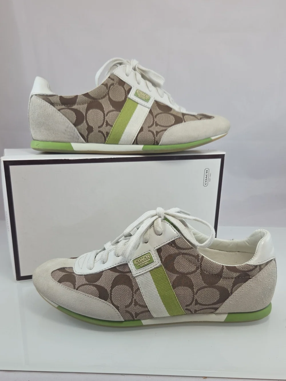 Coach JOSS Signature Vintage Sneakers with Lime Accent Size 8